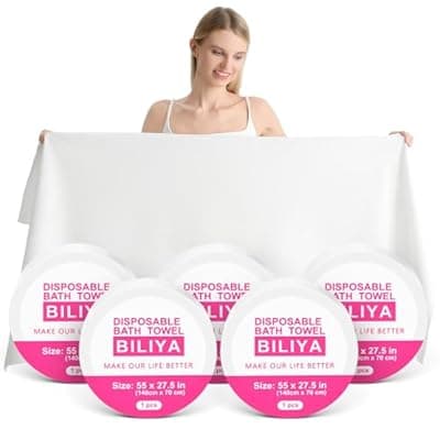 [BILIYA] BILIYA Reusable Compressed Bath Towels, 5 Pack 55 x 27.5 in, Extra Large Towels Individually Packaged Plant Based Viscose Fiber Quick Drying, Lint-Free Travel, Camping, Gym Portable Towels