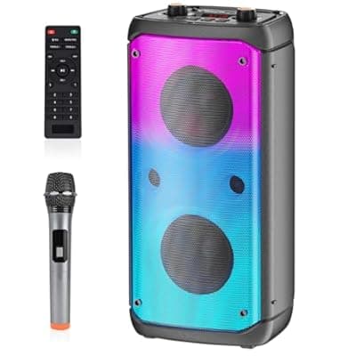 [TAMPROAD] TAMPROAD Bluetooth Speaker, 80W Peak Wireless TWS Portable Outdoor Party Speakers with Subwoofer, Deep Bass, LED Colorful Lights, Loud Stereo Sound Boombox with Radio for Home, Camping, Travel