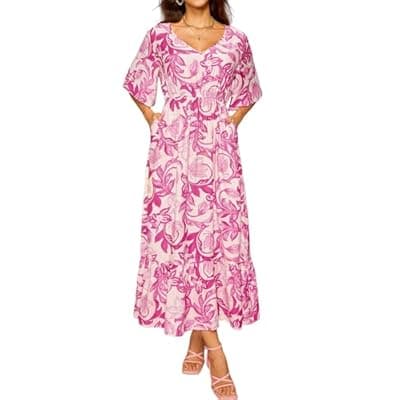 Ystguic Women's Summer Short Sleeve Maxi Floral Flowy Dresses with Pockets