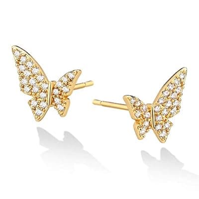 [Valloey Rover] VALLOEY ROVER Stud Earrings for Women 14K Gold Plated Chain Moon Snake Butterfly Cross Ear Studs Cartilage Ear Jacket Minimalist Earrings Everyday Jewelry Gift for Women