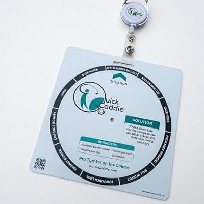 [Quick Caddie] Quick Caddie Golf Shot Survival Guide - Golf Bag Tag with Pro Tips for Situational Golf - Waterproof Rotating Wheel Design - Golf Training Aid & Rules Reference - Golf Gift for Men & Women