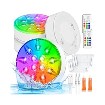 [CRISLEX] Pool Lights for Above Ground Inground Pool, Underwater Rechargeable Submersible LED Lights with Remote, IP68 Waterproof, Pool Light for Hot Tub, Shower, Vase, Fountain, Aquarium, Bath, Party, 4 Pack