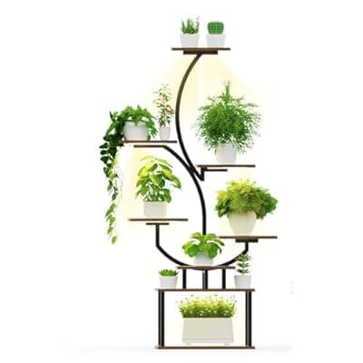 [BRITEWAVE] Indoor Botanical Shelf Featuring Growth Lamps, 8-Level Flora Rack Including 3 Head Bulbs, 60.83" High Display Units for Home Decor, Corner Floral Shelving Suitable for Patio, Balcony, Living Space