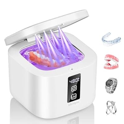[KITCHLYNE] KITCHLYNE 48kHz Ultrasonic Cleaner with Digital Timer - 3 Settings for Dentures, Retainers, Aligners, Mouth Guards, Jewelry, 375ml Tank, 99% Efficiency