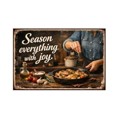 [Carastora] Season Everything With Joy Tin Sign Vintage Kitchen Wall Decor Rustic Cooking Quote Metal Poster Farmhouse Culinary Art 8x12 Inch Retro Food Lover Gift Home Restaurant Cafe Bar Wall Display