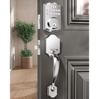 [zafano] zafano Door Lock with 2 Lever Handles - Keyless Entry Door Lock, Electronic Keypad Deadbolt, Digital Smart Code & Front Handle Sets, Auto-Locking, Easy Installation (Satin Nickel)