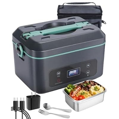 [SKEOS] SKEOS Cordless Electric Lunch Box for Adults, Heated Lunch Box Battery Powered with 5 Side Heating, Portable Food Warmer with 5.5 Cups Removable Container, Self-Heating Food Warmer for Work,GreyGreen