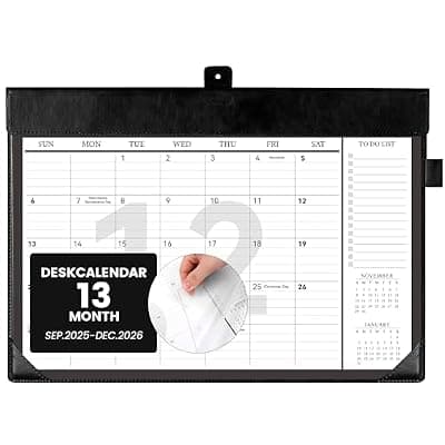 [FLYING EAGLE] FLYING EAGLE Desk Calendar 2026, Jan 2026-Dec 2026, Large Desk Calendar with To-Do Lists, 12 Months Leather Desk Pad Wall Calendar with PVC Cover for Work Office School Home Women Men, 17 x 12, Black