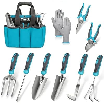 [Carsolt] Gardening Tools, Carsolt 10 Piece Heavy Duty Stainless Steel Garden Tools Set with Ergonomic Rubber Handle. Variety of Gardening Hand Tools with Gift Box Ideal Garden Gifts for Women