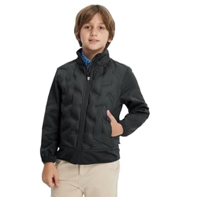 [M MAELREG] M MAELREG Boys Winter Jacket Lightweight Performance Windproof Collar Full Zip Casual Youth Puffer Jacket with Pockets