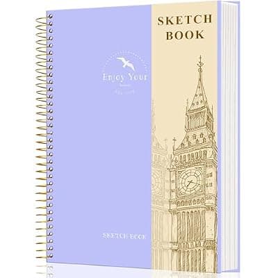 [FLYING EAGLE] FLYING EAGLE Hardcover Sketchbook for Drawing 8.5 x 11 Spiral Sketch Book for Adults Women Kids with 100gsm 68lb 120 Sheets Premium Paper Sketch Pad for Drawing Books Notebook Art Supplies, Purple