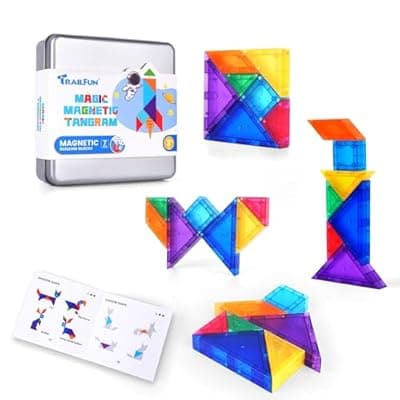 [trailfun] trailfun Magnetic Tangrams, Magnet Blocks STEM Montessori Toys for Kids, Toddler Magnetic Puzzles Educational Travel Activity Road Trip Essentials