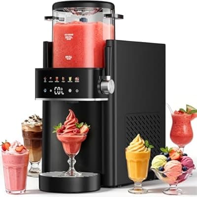 [Ranvaira] Ranvaira Slushie Machine, Ice Cream Maker, Slushy Machine for Home and Families, No ice needed with Rapid Chill & Temperature Control, Multi-function for Margarita, Frappé, Easy to Clean, Black