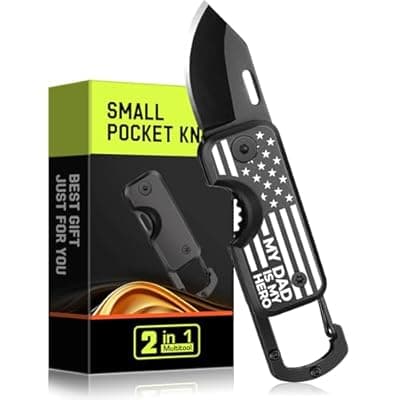 [risadas] Fathers Day Dad Gifts for Men - Small Pocket Knife American Flag - MY DAD IS MY HERO, Gifts for Husband from Wife, Folding Keychain, Fathers Day Birthday Gift from Daughter, Camping Fishing EDC Gadget