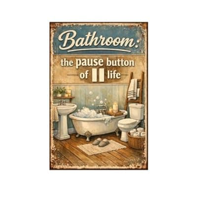 [Carastora] Bathroom The Pause Button of Life Vintage Metal Tin Sign 8x12 Inch Funny Relax Quote Wall Art Retro Rustic Home Decor Plaque for Bath Room with Pre Drilled Holes