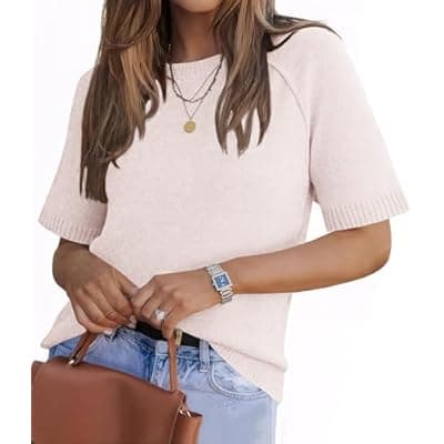 [ZDC] ZDC Women's Short Sleeve Sweaters 2026 Fall Lightweight Loose Fit Knit Pullover Tops