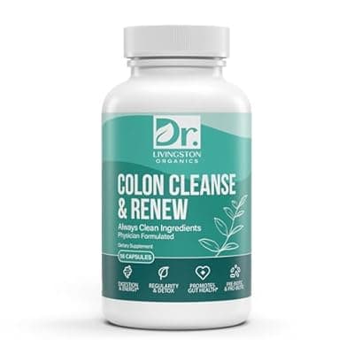 [Dr. Livingston Organics] Dr. Livingston Organics Colon Cleanse for Women & Men – 14 Day Gentle Colon Cleanser with Prebiotics & Probiotics for Gut Health, Regularity, Bloating Relief & Constipation Relief – 56 Capsules