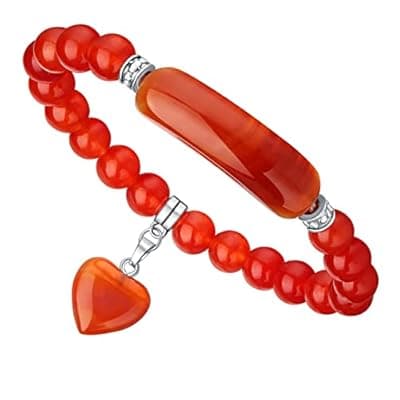 DHZJTSL Healing Crystal Bracelet for Women, Love Heart Gemstone Bracelet, 8mm Natural Stone Beaded Bracelets, Crystal Bead Stretch Jewelry for Birthday Valentine's Day, Mothers Day, Anniversary