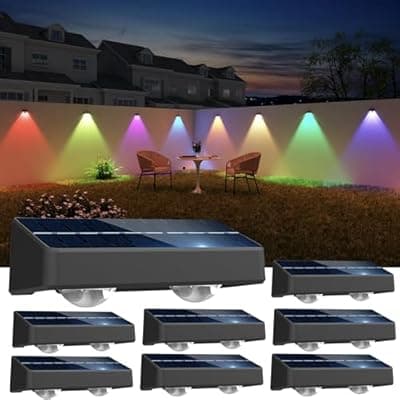 [nibuuecer] nibuuecer Solar Fence Lights 8 Pack 9 Colors & 11 Lighting Modes Solar Wall Lights Outdoor Waterproof IP65 RGB Color Changing Fence Lights Solar Powered for Garden Yard Patio Deck Step Patio Wall