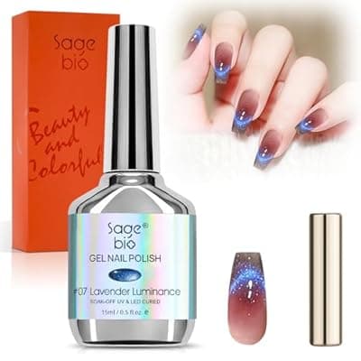 [SAGEBIO] SAGEBIO Crushed Diamond Cat Eye Gel Nail Polish with Magnet Stick, 15ml Holographic Glitter Gel, Ideal for DIY Magnetic Nail Art, Lavender Luminance