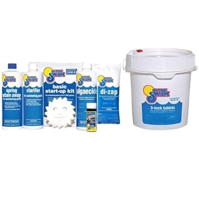 [In The Swim] In The Swim Opening Kit and Chlorine Bundle - Pre-Measured Opening Kit for Easy Use - 10 Pound Bucket of 3-Inch Stabilized Chlorine Tablets - Inground and Above Ground Pools Up to 7,500 Gallons