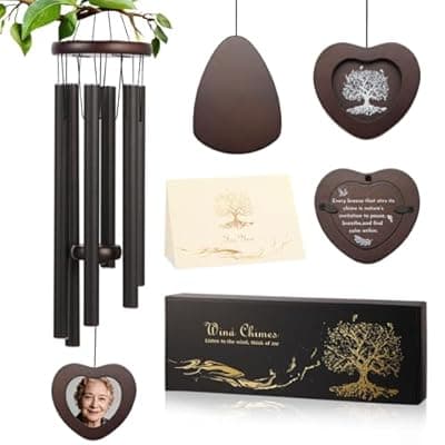 [Futighapy] Memorial Wind Chime for Loss of Loved One, Sympathy Gift with Photo Frame for Mother Father Pet, 33" Outdoor Wind Chimes, Deep Tone Healing Bereavement & Remembrance Gift (Black)