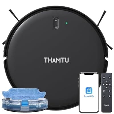 [Thamtu] Thamtu Robot Vacuum and Mop Combo, Slim 2-in-1 Vacuum Robotic with Strong Suction, Auto-Charging, Scheduling, Smart Robot Vacuum Cleaner Ideal for Pet Hair, Hard Floors & Low-Pile Carpets