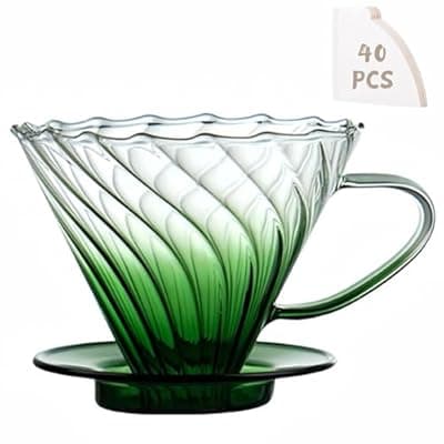 Tamimarch Tornado Shape 2-4 cups Glass Pour Over Coffee Maker for Home & Travel (With 40 Coffee filters V60-02 inside)