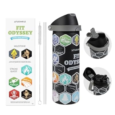 [XTUSIMPLE] 24 oz Motivational Insulated Stainless Steel Water Bottle for Sports, Gym & Travel, 2-in-1 Push-Button Spout & Quick-Flip Straw, Leak-Proof BPA-Free, Keeps Cold 30H, with DIY Fitness Stickers