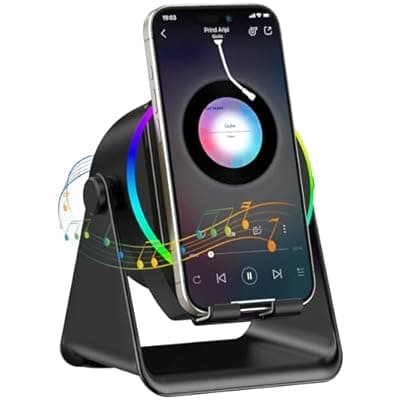 [TARKARI] TARKARI Wireless Induction Speaker, 5 in 1 Bluetooth Speaker, 360° Rotation Cell Phone Stand and Colorful Ambient Light, Compatible with iPhone iPad Android Tablet, Birthday Gifts for Him Women Men