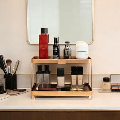 [YUPER] YUPER Bathroom Organizer Countertop, 2-Tier Perfume Organizer Makeup Organizer Cosmetics Storage Display Rack Vanity Tray Dresser Shelf Rust Resistant Aluminum Alloy Holder Decor