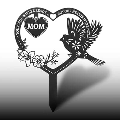 [Meitrio] Grave Decorations for Cemetery - Mom Metal Memorial Grave Markers, Heart Memorial Gifts for Loss of Mother Garden Cemetery Decorations for Grave Memorial Day Plaques for Outdoors Yard Garden