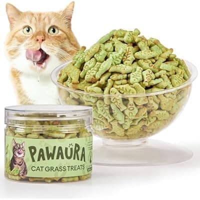 [Pawaura] Pawaura Cat Grass Treats for Hairball Control – Natural Chicken & Catnip Biscuits, Low-Calorie Healthy Snacks for Indoor Cats, Digestive & Dental Care (3.53 oz, Chicken)