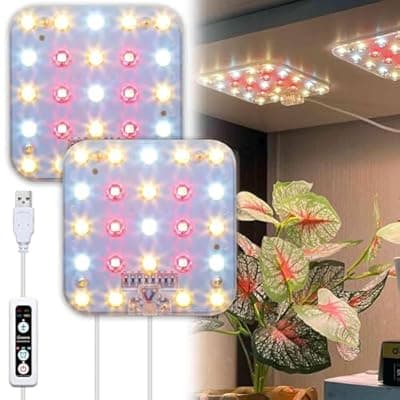 [DOMMIA] DOMMIA Full Spectrum LED Grow Light for Indoor Plants, 2 Panels 10W with 6/12/16h Timer Dimmable Plant Lights for Flower Veg Plant Growth USB, Warm White, 1-Pack