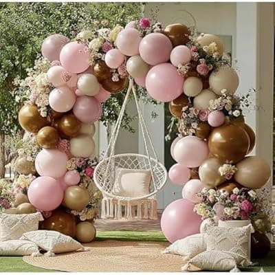 [feilebalon] Pink Brown Balloon Arch Kit Double Stuffed Light Dusty Rose Pink Mauve Tan Sand White Cream Nude Balloon Garland for Birthday Baby Shower Bridal Wedding Valentine's Day Cowgirl Party Decoration