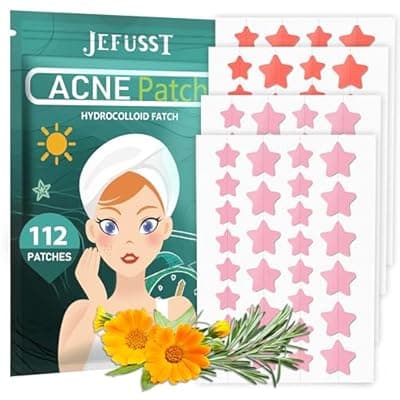 [Jefusst] Jefusst Star Acne Patches 112 Counts, Pimple Patch Pimple Patches for Face Pimple Patches Stars Hydrocolloid Acne Patches Cute Zit Patches Healing Sticker, Orange and Pink