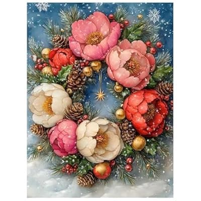 [XTCIXAL] XTCIXAL Christmas Diamond Art Kits for Adults, Wreath Diamond Painting Kit, DIY Beginners Gem Art Suitable for Gifts and Home Wall Decor - 12x16 Inch