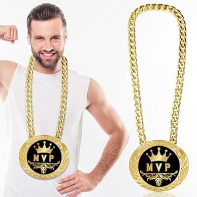 [lawjey] lawjey 6" MVP Turnover Chain Medal, Champion Chain Trophy Necklace for Football, Soccer, Fantasy Basketball, Sports Prize Gift for Kids and Adults
