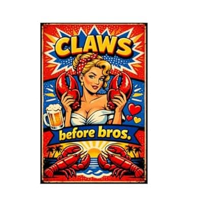 [Carastora] Claws Before Bros Vintage Tin Sign Funny Lobster Wall Decor Retro Metal Plaque Pin Up Style Bar Kitchen Man Cave Coastal Beach Artwork 8x12 Inch Pre Drilled Holes