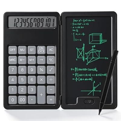 [deli] Niodel Desktop Calculator with 6.5" LCD Writing Tablet, 12-Digit Foldable Desktop Calculator with Stylus, Portable Professional Financial Notepad for School, Office & Business(Black)