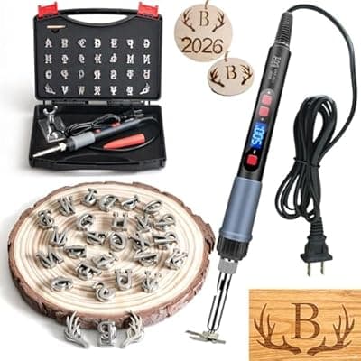 [ZAGEVIVIN] ZAGEVIVIN Upgraded Electric Branding Iron with Temperature Display – 26 Letters & 2 Antlers Kit for Wood, Leather, Food (Cake/Steak) – Safe & Easy DIY, BBQ, Crafting Gift (3/5" 28Pcs)