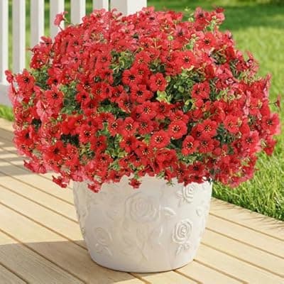 [LetuoClips] Artificial Flowers for Outdoor,Silk Flowers No Fade Fake Plastic Flowers UV Resistant Faux Plants for Outdoors Outside Front Porch Hanging Planter Window Box Garden Home Decoration,13 Pack(Red)