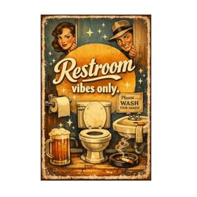 [Carastora] Restroom Vibes Only Metal Tin Sign Funny Bathroom Wall Decor Vintage Toilet Artwork Retro Humor Plaque Wash Your Hands Style Home Bar Office Gift 8x12 Inch Pre Drilled Hanging Art