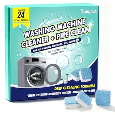 [SNUGAVA] Washing Machine Cleaner Tablets and Deodorizer: 24 Pack Laundry Machine Tub Descaler Cleaner, Deep Cleaning Household Pods for HE Front Loader Top Load Washer, Septic-Safe Eco-Friendly - 1 Year Supply