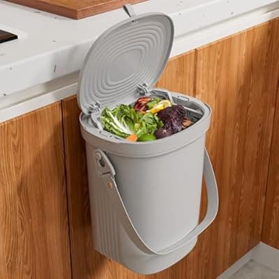 [Surumer] Mountable Silicone Collapsible Kitchen Compost Bin Under Sink,Surumer Hanging Trash Can with Lid for |Cupboard|Bathroom|Bedroom|Office|Camping, Indoor Compost Bucket, 2 Gallon Black