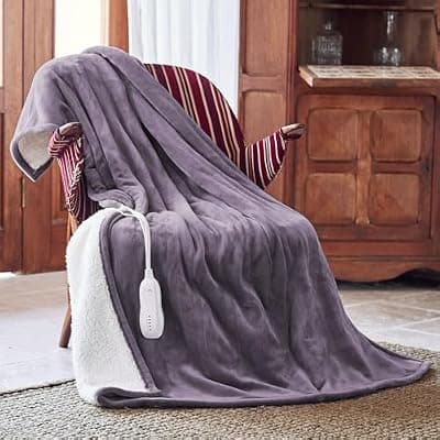 [HOMISPRITE] Heated Blanket 50''x60''-Soft and Comfortable Electric Throw,5 Heat Settings and 3H Auto Shut-Off Heating Blanket ETL&FCC Certification Machine Washable (Dusty Purple)