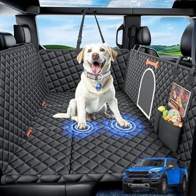 [Bwakd] Bwakd Truck Dog Seat Cover Back Seat with Hard Bottom, 450lb Support Back Seat Extender for Crew Cab Trucks F150 RAM Silverado Tundra, Waterproof Pet Hammock for Dogs, Mesh Window & Storage Pockets