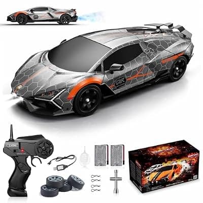 [Desdoni] Remote Control Car RC Drift Car 1:16 Scale 4WD 18KM/H High Speed Model Vehicle 2.4GHz with LED Lights Spray Rubber Tire Racing Sport Toy for Adults Boys Girls Kids Gift 2Pcs Rechargeable Batteries