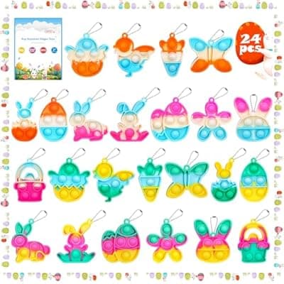 [Genuvi] Easter Pop Fidget Toys Bulk Its 24 Pack Easter Party Favors for Kids Easter Egg Fillers Basket Stuffers Mini Pop Keychain It Goodie Bag Stuffers Fidgets for Classroom Prizes Kids Party Supplies Gifts