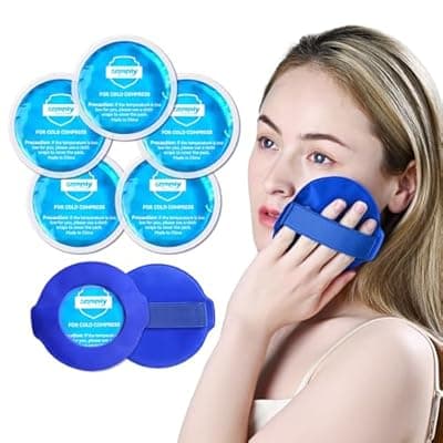 [samply] samply Small Gel Ice Packs for Boo Boos, Cold Packs for Injuries Reusable Pain Relief, Headaches and Toothaches,Eyes, Face, 5 Pack Mini Round Ice Packs with 2 Covers for Cold Compress